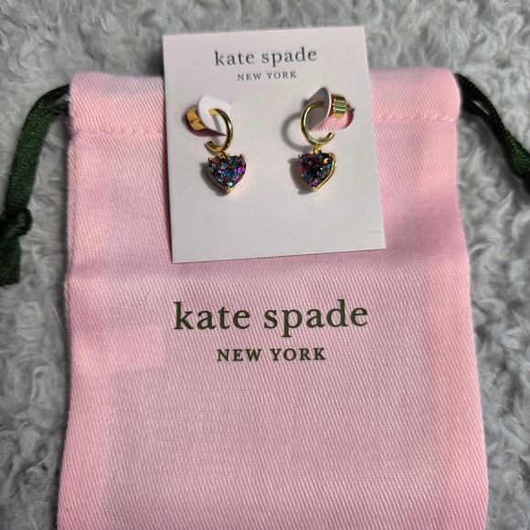 Kate Spade New York My Love Multi Glitter Heart Huggie Hoop Earrings Valentines